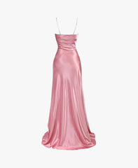 Simple Pink Spaghetti Straps Long Corset Prom Dress with Split outfit, Night Out Outfit