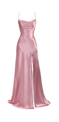 Simple Pink Spaghetti Straps Long Corset Prom Dress with Split outfit, Party Dress Boots