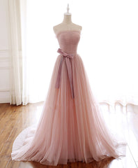 Simple Pink Tulle Long Corset Prom Dress, Aline Pink Tulle Corset Formal Party Dresses outfit, Evening Dress Open Back