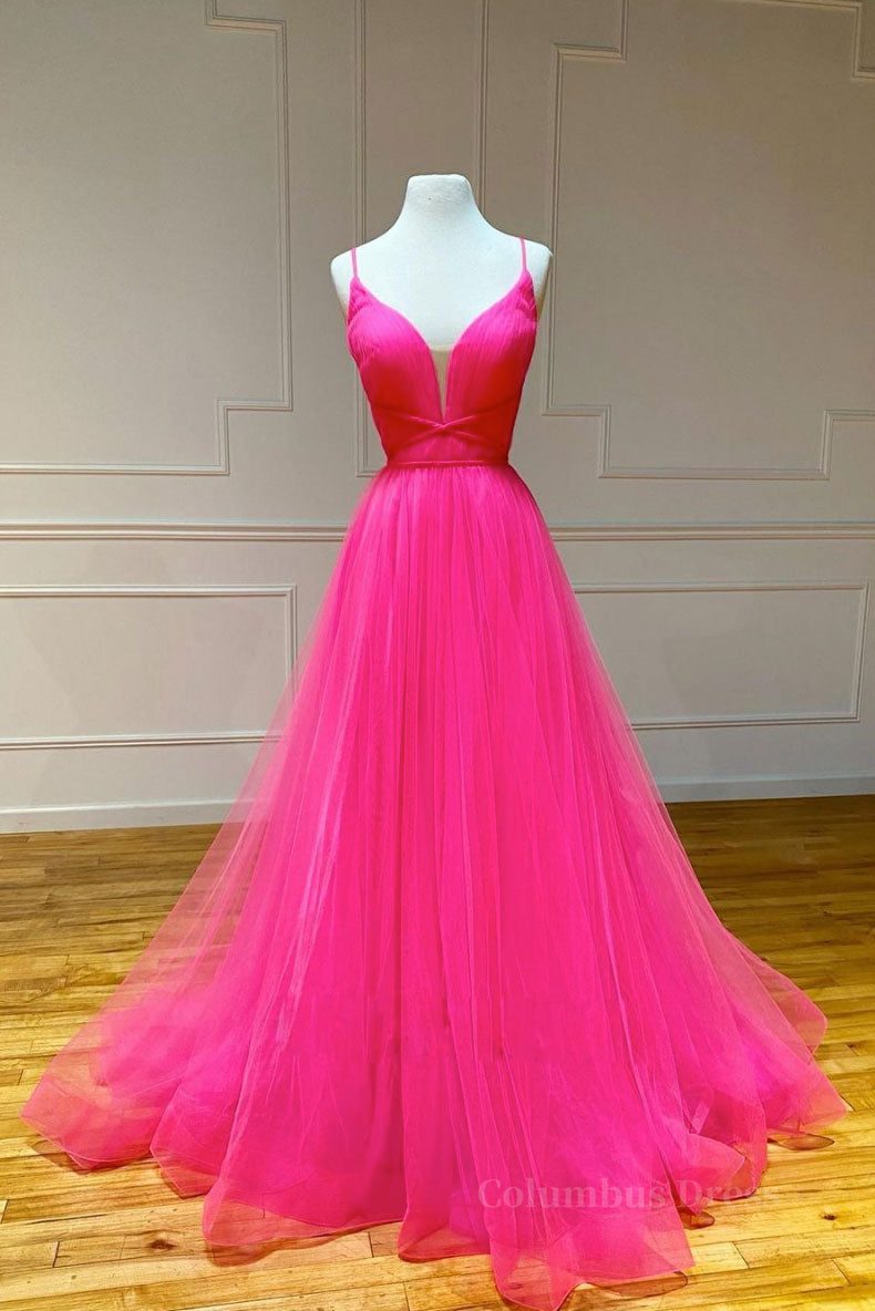 Simple pink v neck tulle long Corset Prom dress pink Corset Formal dress outfit, Prom Dresses Brand