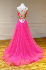 Simple pink v neck tulle long Corset Prom dress pink Corset Formal dress outfit, Prom Dress Brands