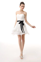 Simple Pleated White Corset Homecoming Dresses outfit, Party Dress Black And Gold