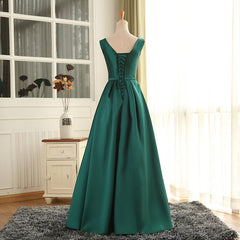 Simple Pretty Green Satin Long Party Dress Corset Prom Dress, Green Evening Corset Formal Dresses outfit, Prom Dressed Long