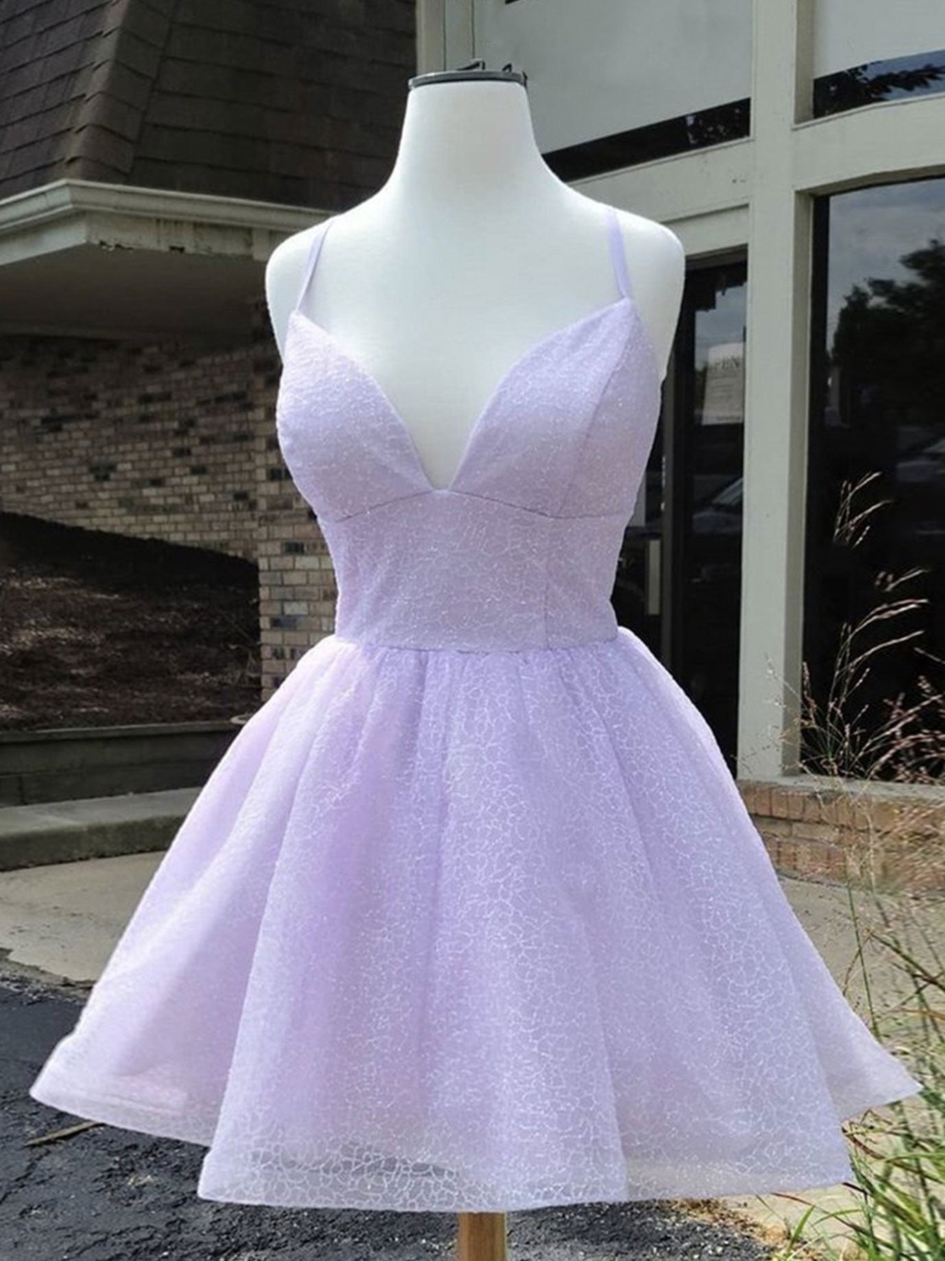 Simple Purple V Neck Tulle Short Corset Prom Dresses, Purple Corset Homecoming Dresses outfit, Small Wedding Ideas