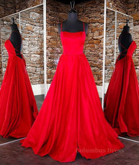 Simple red satin long Corset Prom dress, red backless long evening dress outfit, Homecoming Dress Elegant