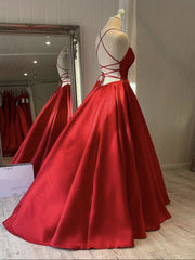 Simple red satin long Corset Prom dress, red evening dress outfit, Prom Dress Inspirational