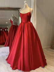 Simple red satin long Corset Prom dress, red evening dress outfit, Prom Dresses Inspiration