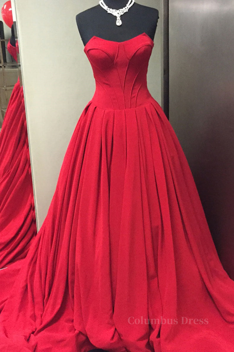 Simple red sweetheart long Corset Prom dress, red evening dress outfit, Homecoming Dress Styles