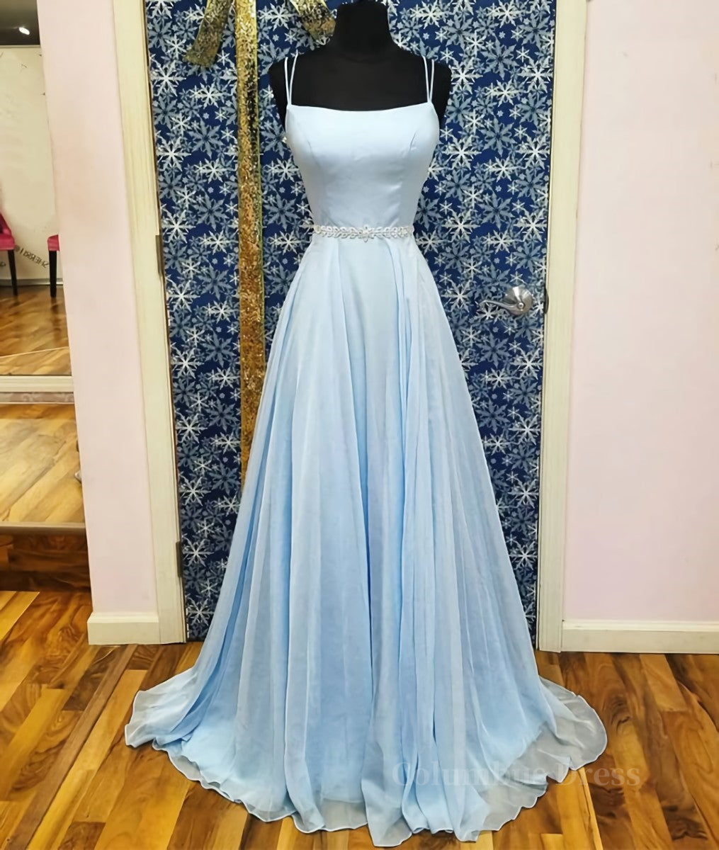 Simple satin blue long Corset Prom dress, blue evening dress outfit, Homecoming Dresses Elegant