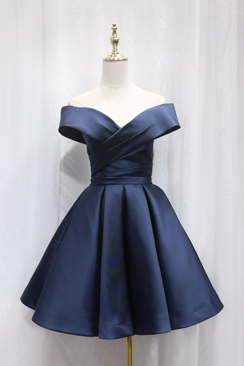 Simple Satin Short Corset Prom Dress, Off Shoulder Blue Party Dress Outfits, Formals Dresses Long