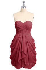 Simple Short Burgundy Sweetheart Draped Corset Bridesmaid Dress outfit, Bridesmaid Dress Floral