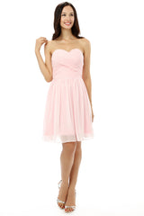 Simple Strapless Chiffon Sweetheart Short Pink Corset Homecoming Dresses outfit, Midi Dress