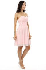 Simple Strapless Chiffon Sweetheart Short Pink Corset Homecoming Dresses outfit, Elegant Prom Dress