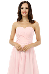 Simple Strapless Chiffon Sweetheart Short Pink Corset Homecoming Dresses outfit, Simple Prom Dress