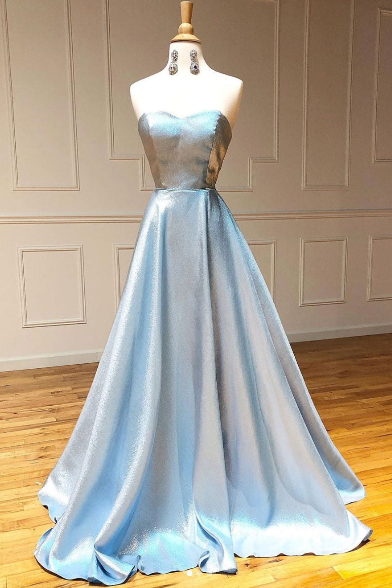 Simple sweetheart blue long Corset Prom dress blue long evening dress outfit, Homecoming Dresses Sparkle
