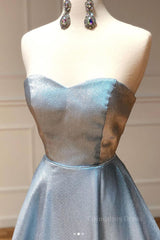 Simple sweetheart blue long Corset Prom dress blue long evening dress outfit, Homecoming Dress Sparkles