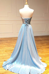 Simple sweetheart blue long Corset Prom dress blue long evening dress outfit, Homecoming Dress Sparkle