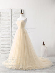 Simple Sweetheart Champagne Tulle Long Corset Prom Dress Champagne Evening Dress outfit, Bridesmaids Dresses Under 112