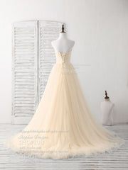 Simple Sweetheart Champagne Tulle Long Corset Prom Dress Champagne Evening Dress outfit, Bridesmaids Dress Under 112