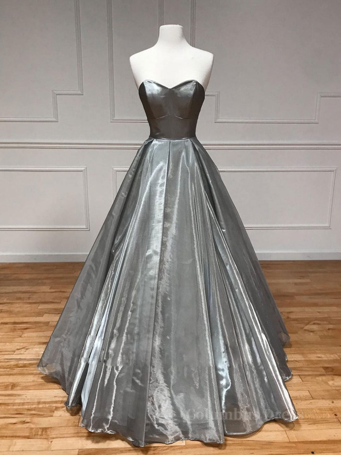 Simple sweetheart neck gray satin long Corset Prom dress gray Corset Formal party dress Outfits, Prom Dresses Ball Gown Style