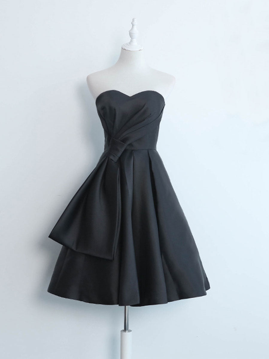 Simple Sweetheart Satin Short Black Corset Prom Dress, Black Corset Homecoming Dresses outfit, Party Dresses Short
