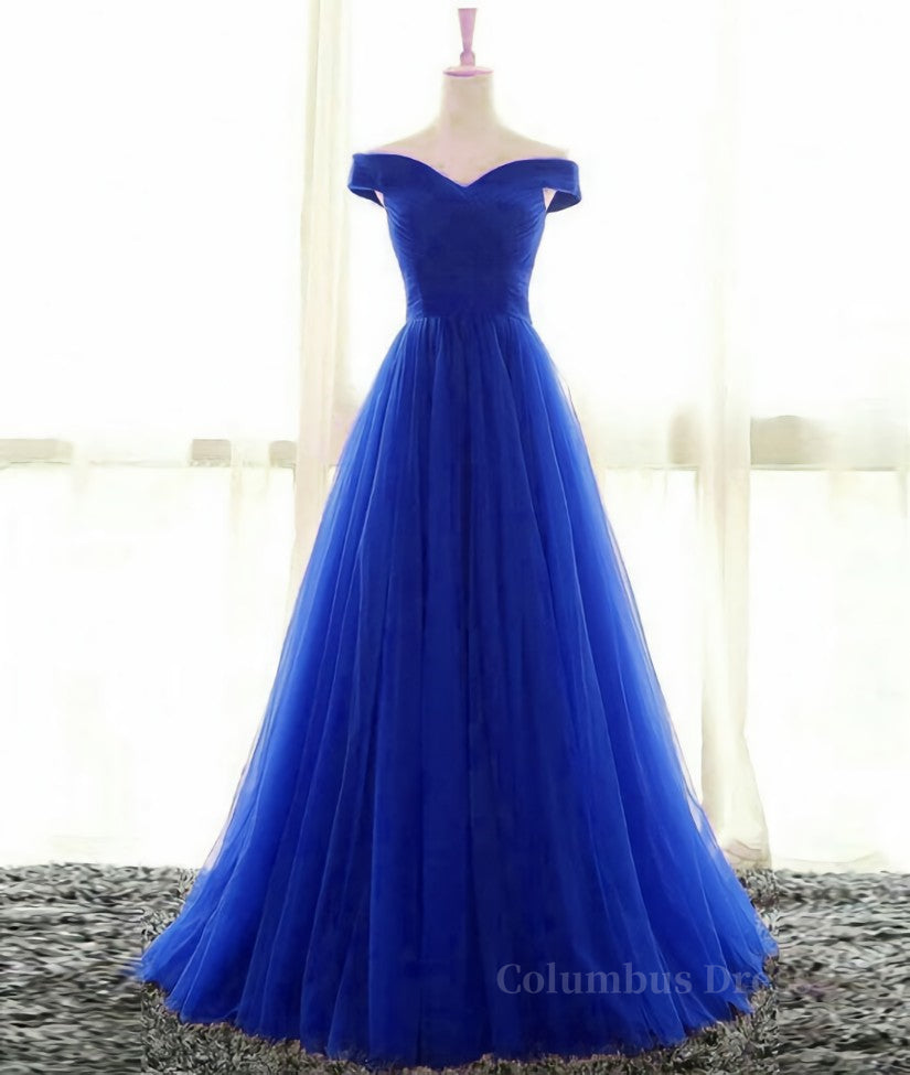 Simple sweetheart tulle blue long Corset Prom dress, blue evening dress outfit, Evening Dress Short