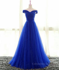 Simple sweetheart tulle blue long Corset Prom dress, blue evening dress outfit, Evening Dress Short