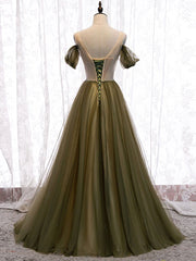 Simple sweetheart tulle green long Corset Prom dress, green evening dress outfit, Prom Dressed 2035