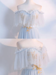 Simple Tulle Lace Gray Corset Prom Dresses, Tea Length Lace Corset Bridesmaid Dresses outfit, Floral Bridesmaid Dress