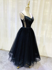 Simple Tulle Tea Length Black Corset Prom Dress, Black Corset Homecoming Dress outfit, Formal Dress For Winter