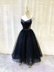 Simple Tulle Tea Length Black Corset Prom Dress, Black Corset Homecoming Dress outfit, Formal Dresses For Winter