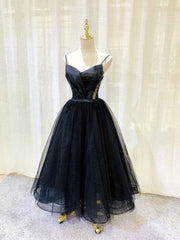 Simple Tulle Tea Length Black Corset Prom Dress, Black Corset Homecoming Dress outfit, Formal Dresses Winter