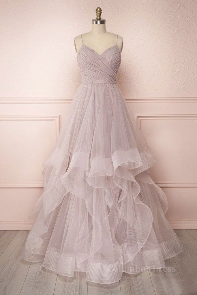 Simple v neck A-line tulle long Corset Prom dress sweet 16 dress outfit, Homecoming Dress Chiffon