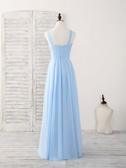 Simple V Neck Chiffon Blue Long Corset Prom Dress Blue Corset Bridesmaid Dress outfit, Bridal Shoes