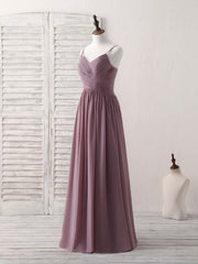 Simple V Neck Chiffon Long Corset Prom Dress Dark Pink Corset Bridesmaid Dress outfit, Party Dress Glitter