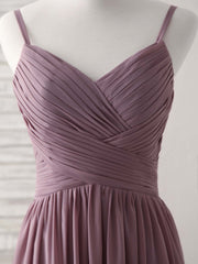Simple V Neck Chiffon Long Corset Prom Dress Dark Pink Corset Bridesmaid Dress outfit, Party Dress Purple