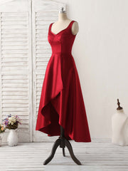 Simple V Neck High Low Corset Prom Dress Burgundy Evening Dress outfit, Formal Dresses Long Elegant