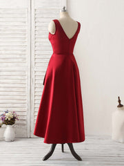 Simple V Neck High Low Corset Prom Dress Burgundy Evening Dress outfit, Formal Dress Vintage