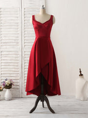 Simple V Neck High Low Corset Prom Dress Burgundy Evening Dress outfit, Formal Dress Prom