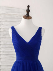 Simple V Neck Royal Blue Tulle Long Corset Prom Dress Blue Evening Dress outfit, Rustic Wedding Dress