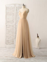 Simple V Neck Tulle Chiffon Long Corset Prom Dress Champagne Corset Bridesmaid Dress outfit, Off Shoulder Dress
