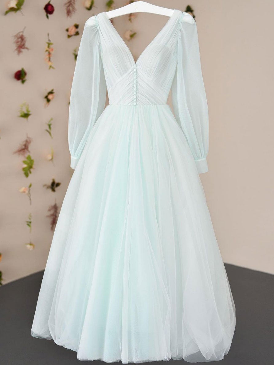 Simple v neck tulle tea length Corset Prom dress, tulle Corset Formal dress outfit, Prom Dress Styles
