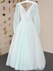 Simple v neck tulle tea length Corset Prom dress, tulle Corset Formal dress outfit, Prom Dress Styles
