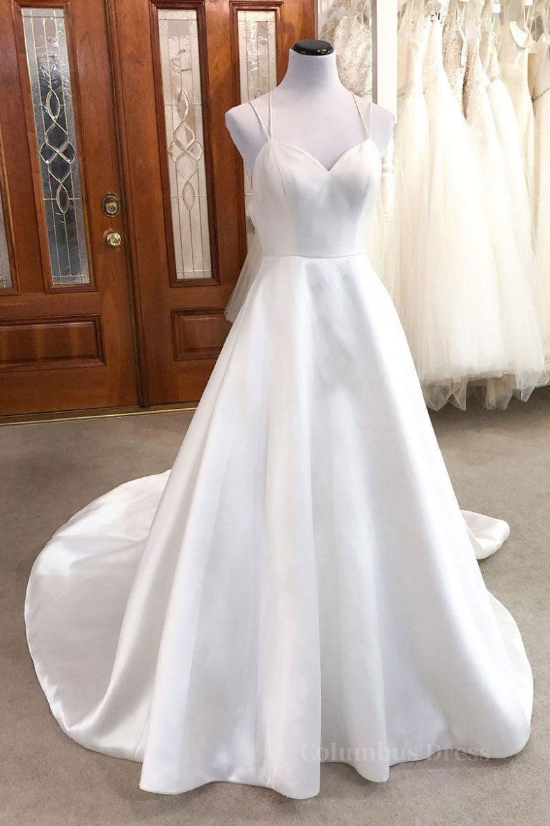 Simple white v neck satin long Corset Wedding dress white bridal dress outfit, Wedding Dress Long