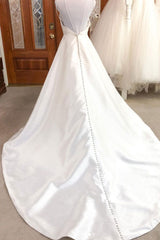 Simple white v neck satin long Corset Wedding dress white bridal dress outfit, Wedding Dress Short