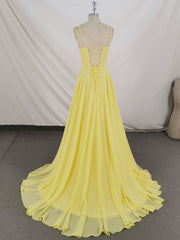 Simple Yellow Chiffon Long Corset Prom Dress Yellow Evening Dress outfit, Homecoming Dresses Modest