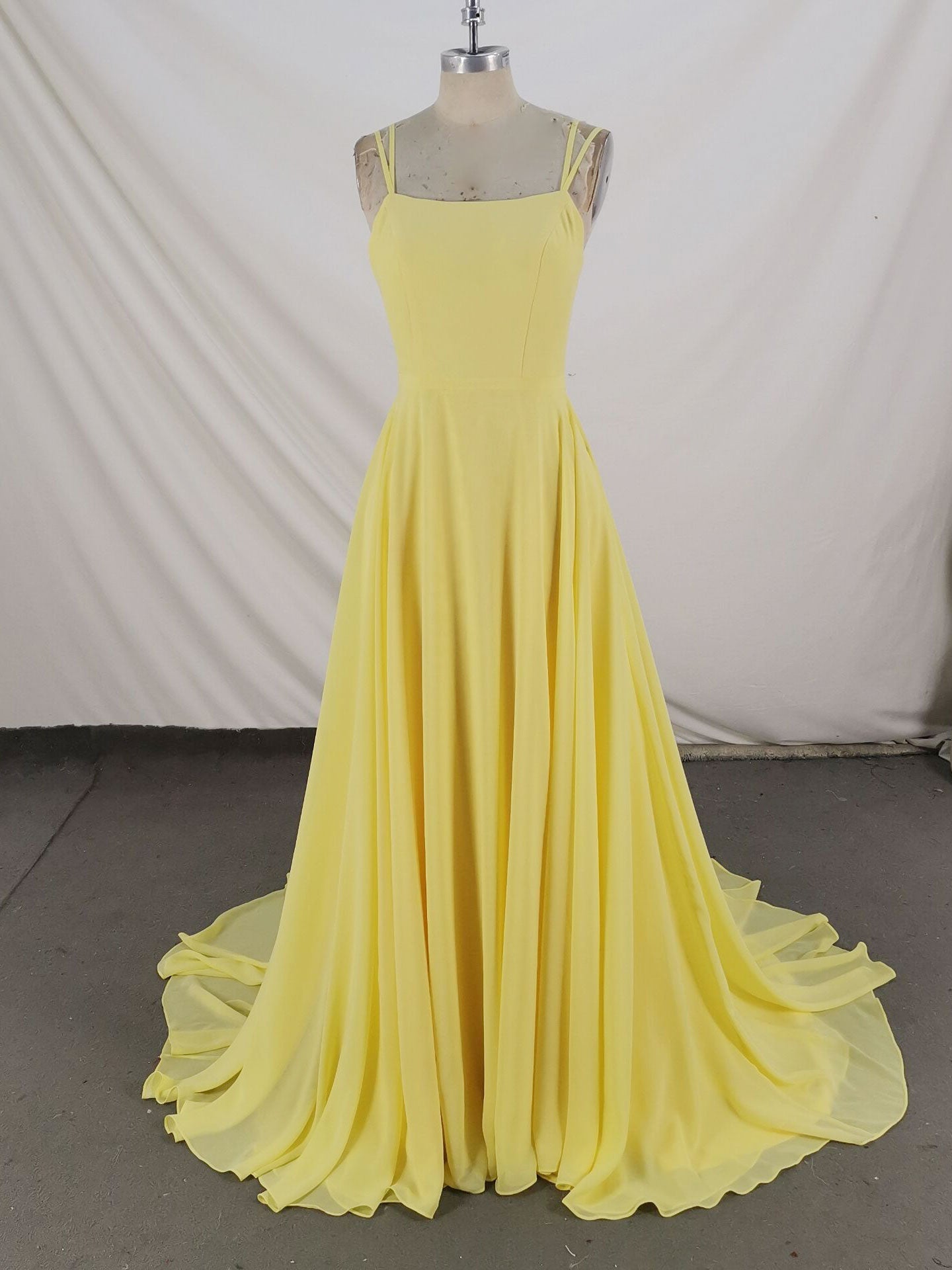 Simple Yellow Chiffon Long Corset Prom Dress Yellow Evening Dress outfit, Homecoming Dresses Baby Blue