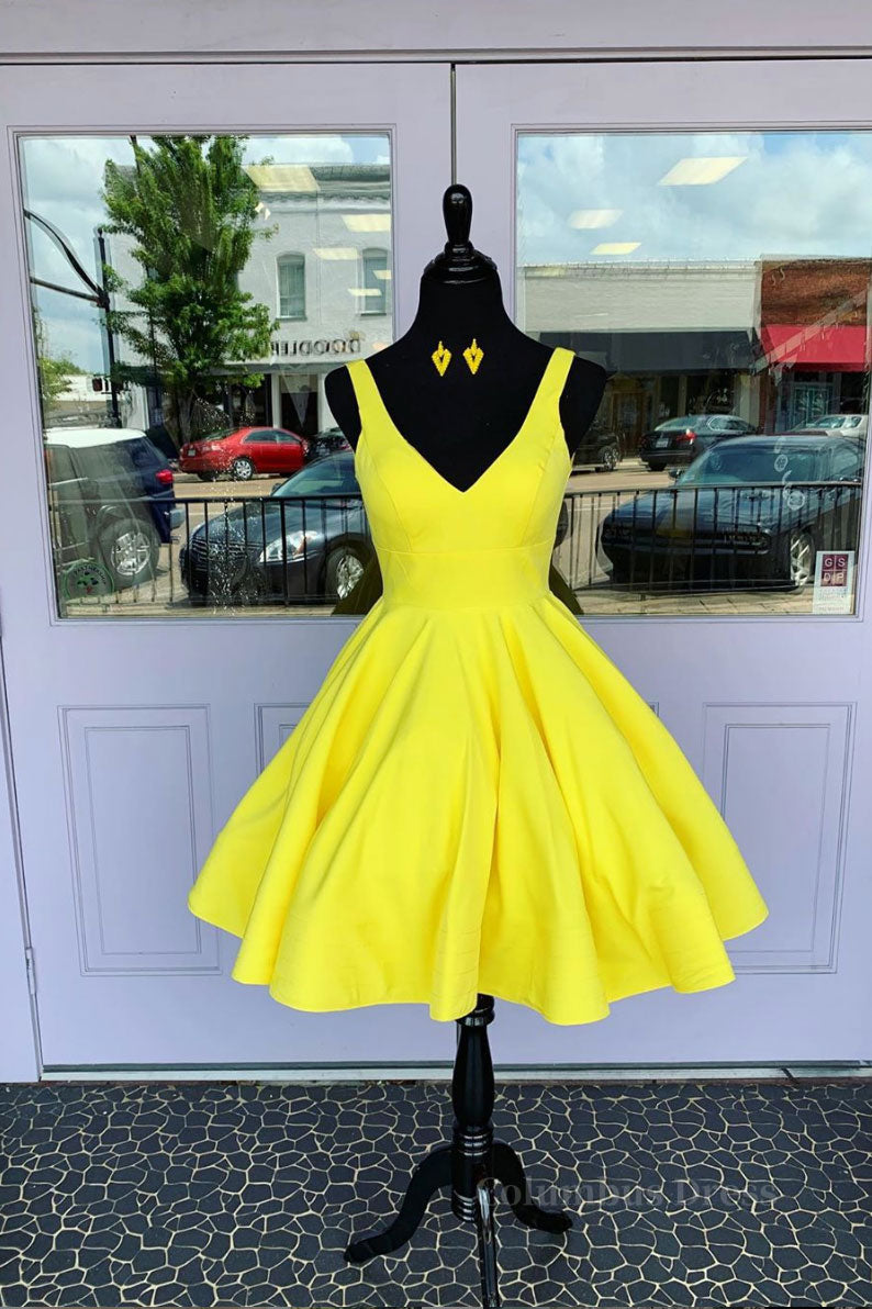 Simple yellow short Corset Prom dress, yellow Corset Homecoming dress outfit, Homecoming Dresses Tight