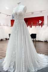 Simply Long A-line Tulle Lace Open Back Corset Wedding Dresses outfit, Wedding Dresses Fashion