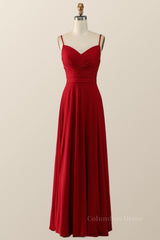 Simply Red Pleated Satin Long Corset Bridesmaid Dress outfit, Prom Dress Inspiration